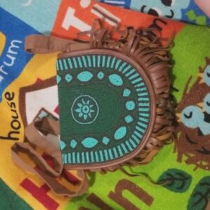 Blue beaded shoulder bag